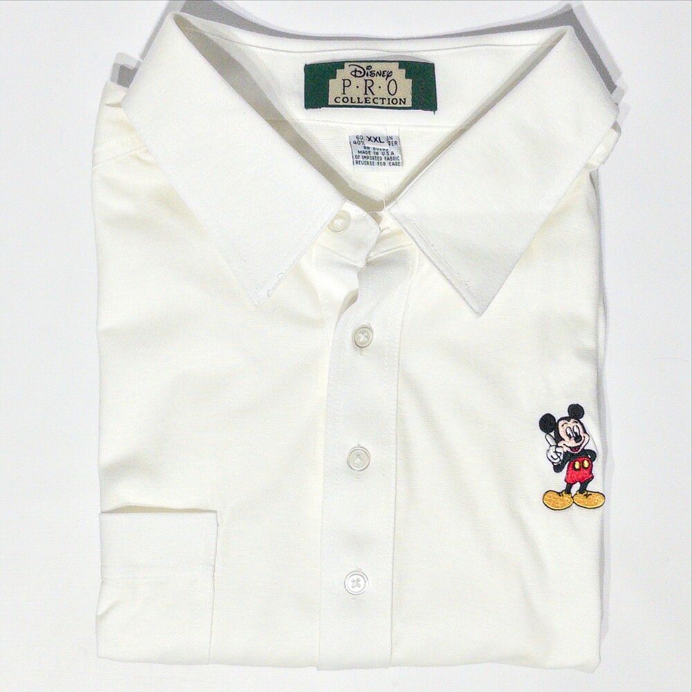 New VTG Disney Pro Collection White Single Stitch Polo Shirt Made in USA Men XXL